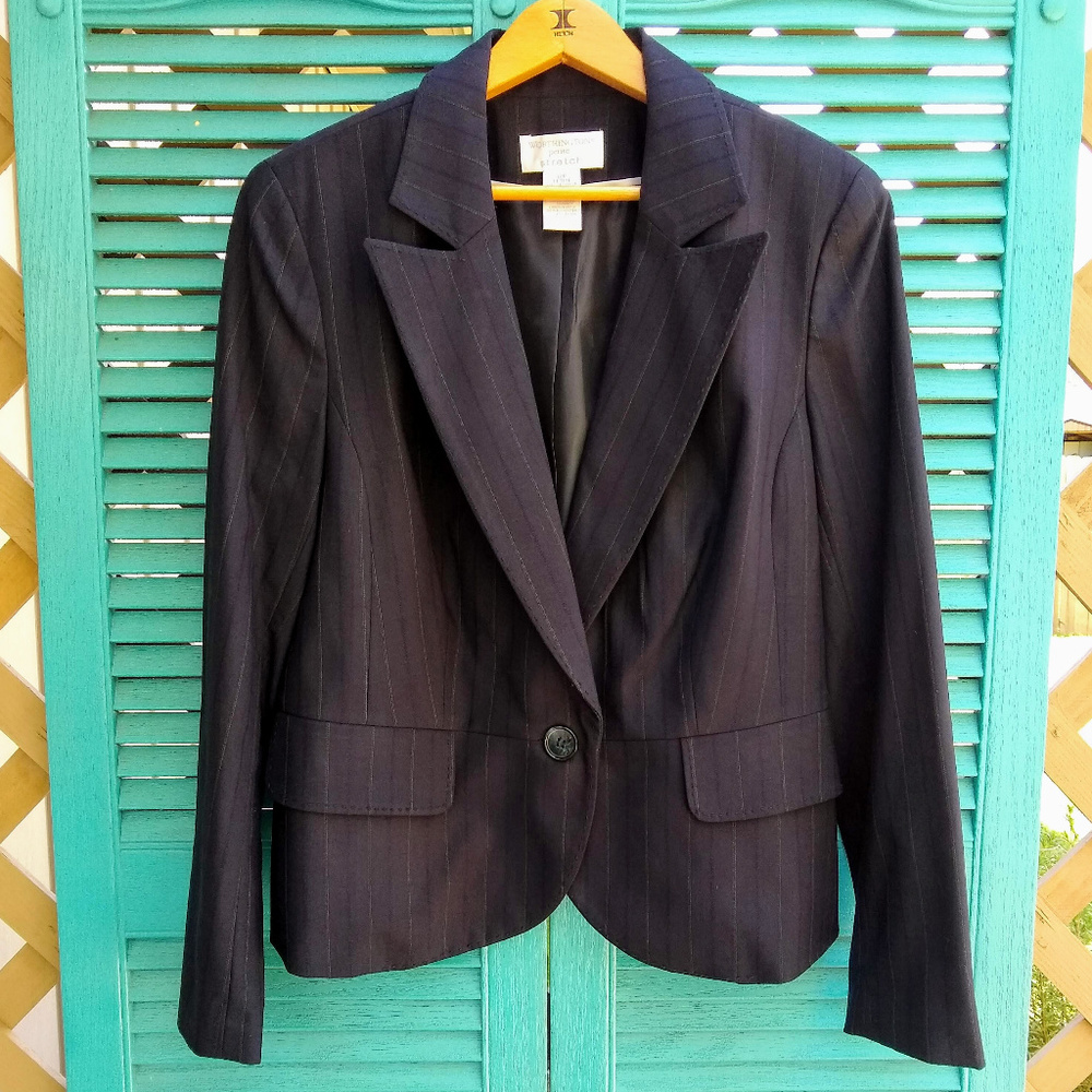 Worthington Petite Stretch Navy Striped Blazer